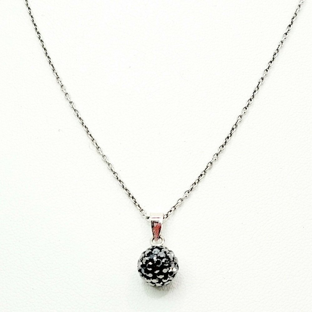 ATI 925 Indonesia Signed Sterling Silver Necklace Gunmetal Shambala Crystal Ball